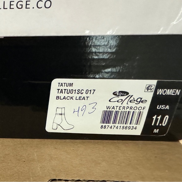 AQUA COLLEGE Womens Black Padded Waterproof Block Heel Zip-Up Leather Booties - Picture 6 of 8